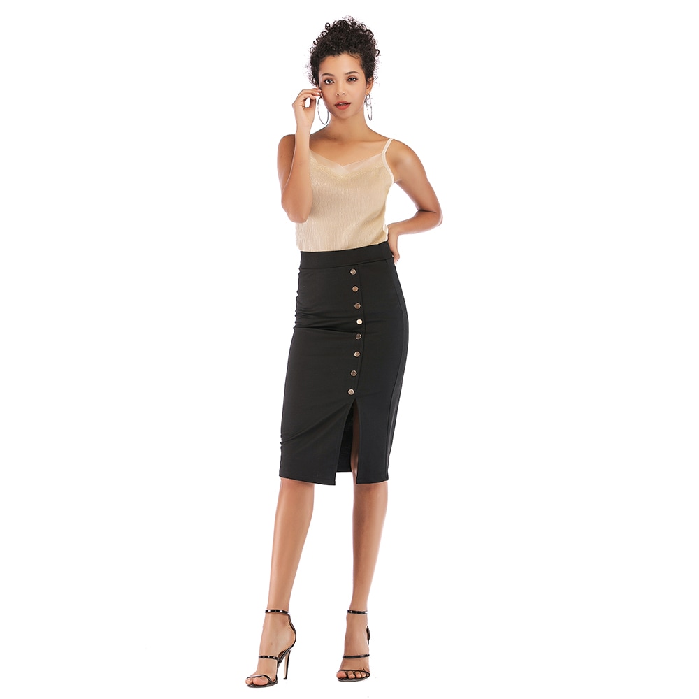 Women'S Fashion Elastic Bag Hip Black Slimming Long Skirt Bag Hip Skirt- Black M