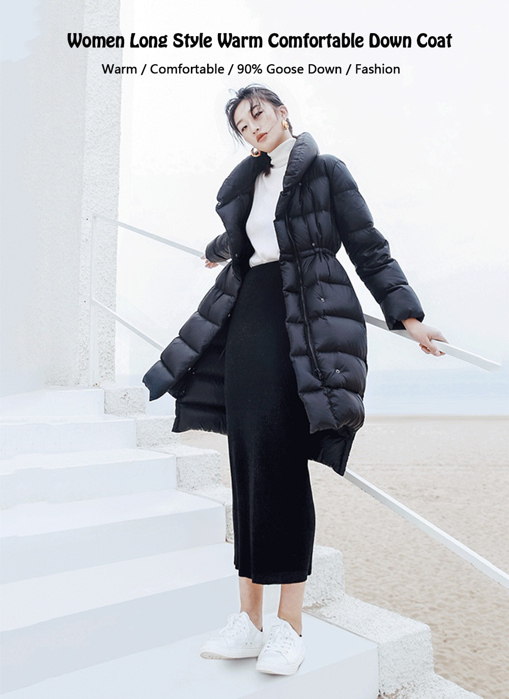 YUSKI Women Long Style Warm Comfortable Down Coat from Xiaomi Youpin- Black S