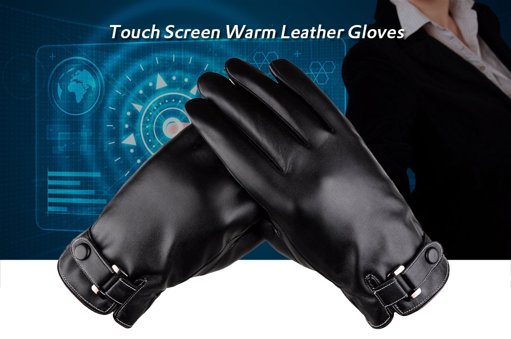 Touch Screen Men Gloves Leather Winter- Coffee