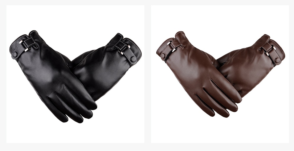 Touch Screen Men Gloves Leather Winter- Coffee