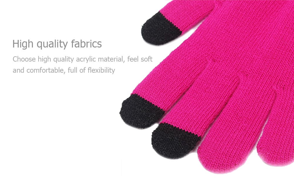 Warmth Thickening Solid Color Touch Screen Gloves- Red