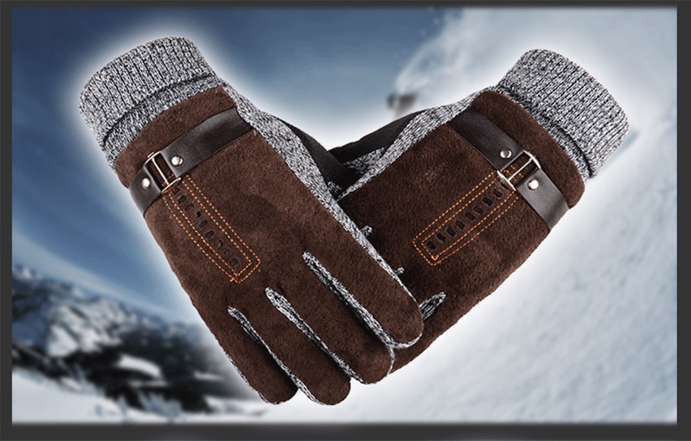 Winter Thickening Warm Men's Gloves- Black