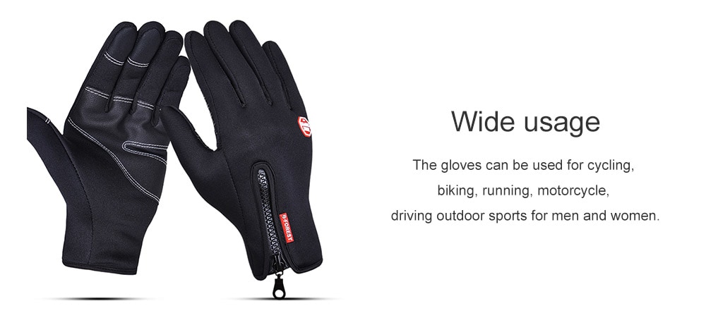 Touch Screen PU Waterproof Zipper Gloves- Black L