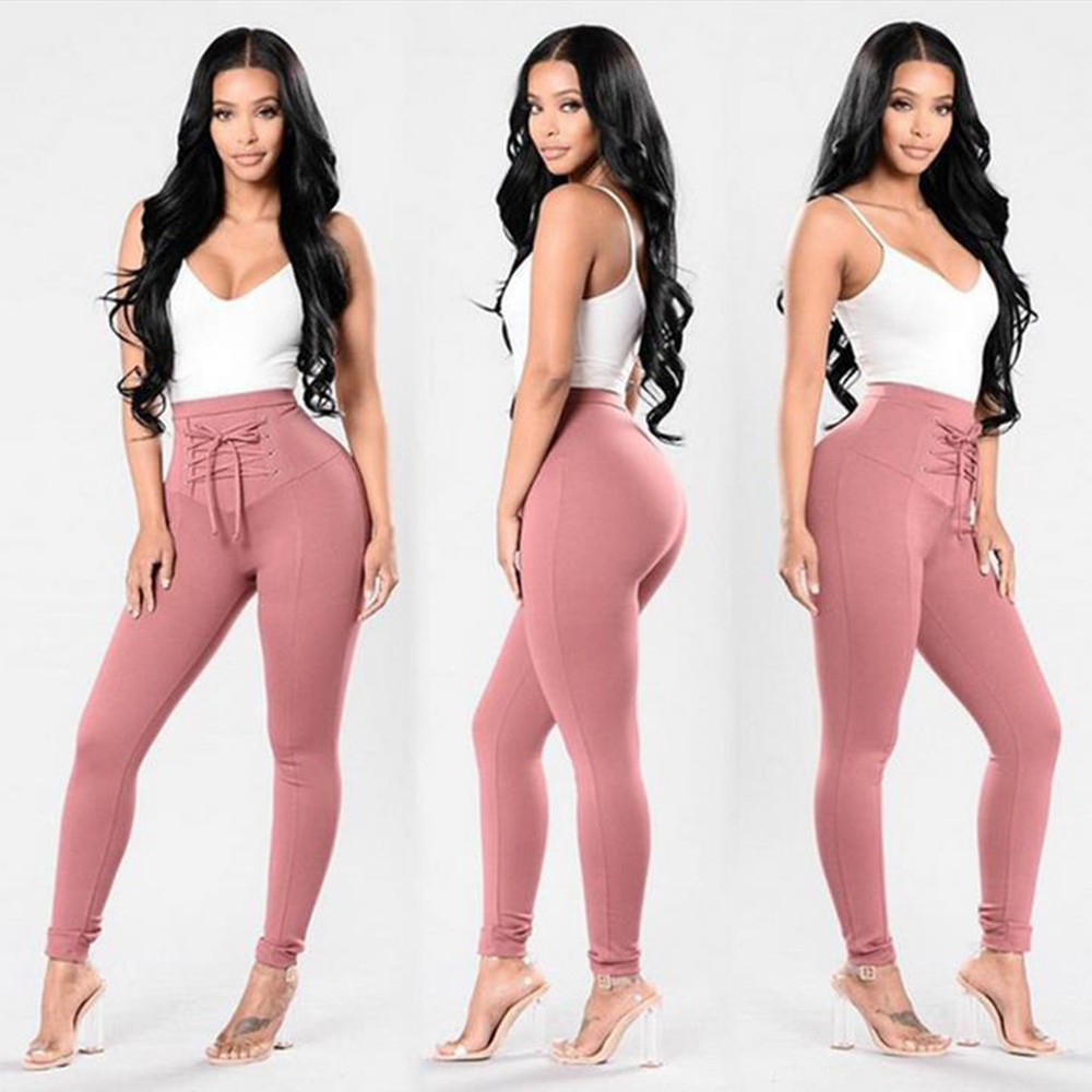 Women'S Leggings Solid Color High Waist Faddish Top Fashion Skinny Leggings- Misty Rose M