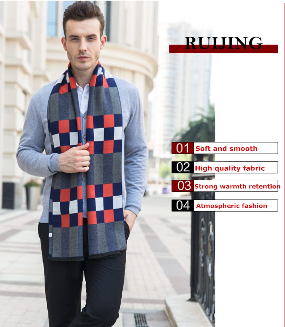 Winter Outdoors Pashmina Fashion Warmth Lattice Long Scarf for Men- Multicolor 1Pc