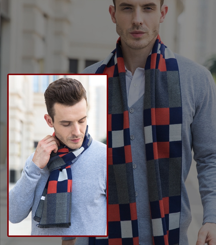 Winter Outdoors Pashmina Fashion Warmth Lattice Long Scarf for Men- Multicolor 1Pc