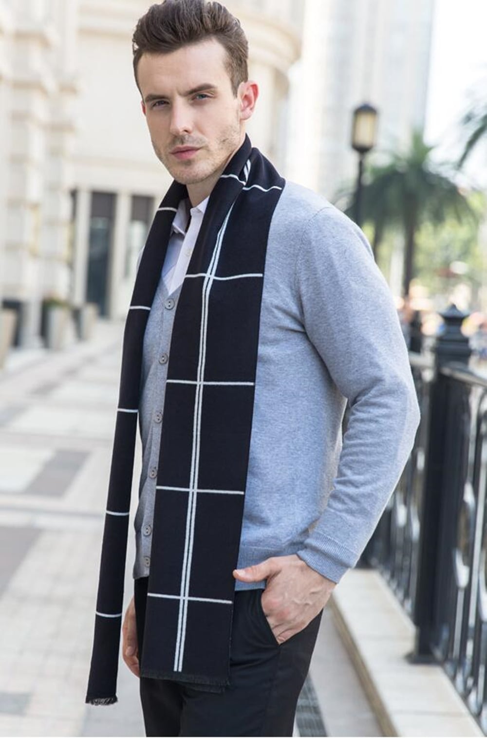 Winter Outdoors Pashmina Fashion Warmth Lattice Long Scarf for Men- Multicolor 1Pc