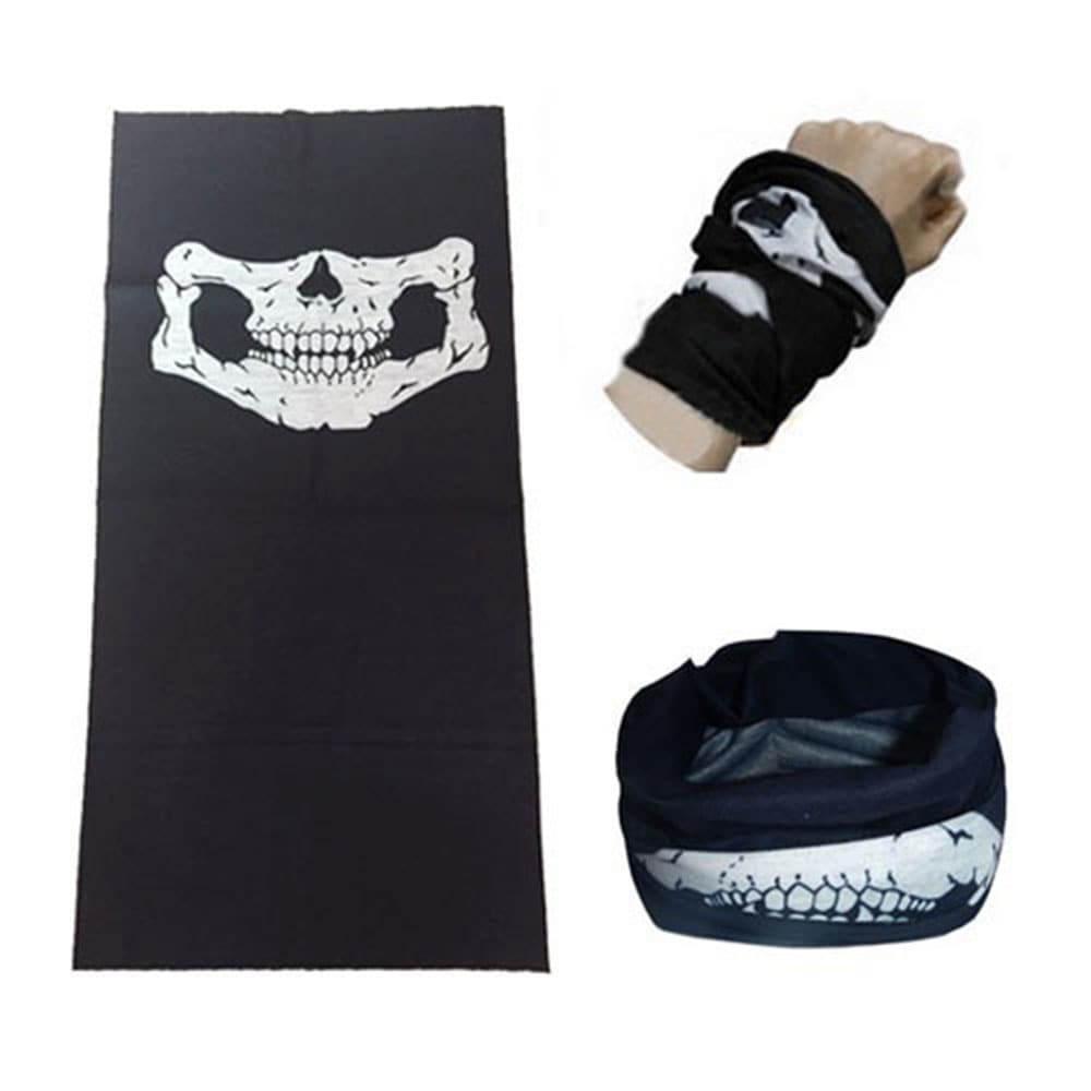 Skull Bandana Bike Motorcycle Helmet Neck Face Mask Paintball Ski Sport Headband- Black