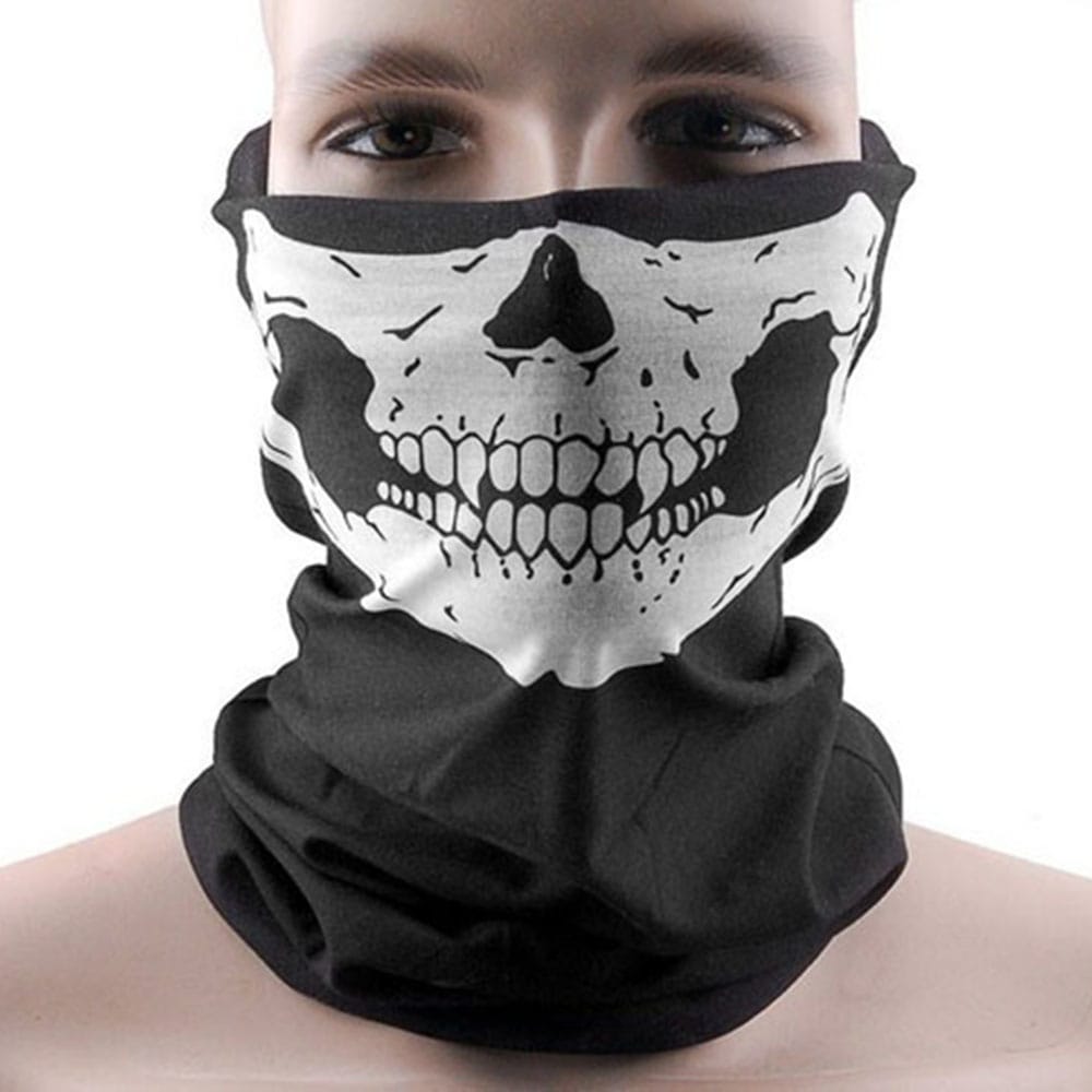 Skull Bandana Bike Motorcycle Helmet Neck Face Mask Paintball Ski Sport Headband- Black