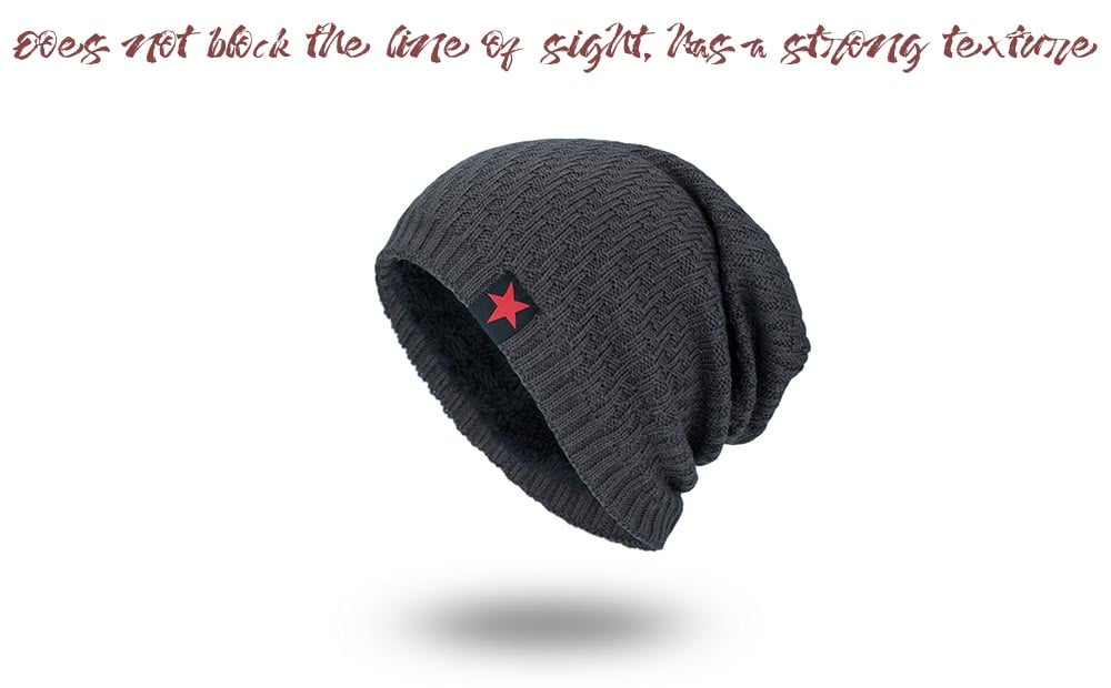 Tide Knit Wool Hat Winter Plus Velvet Warm Red Five-star Head Men's Outdoor Hat- Black