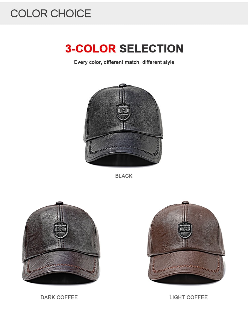 Warm Windproof PU Leather Cap - Coffee