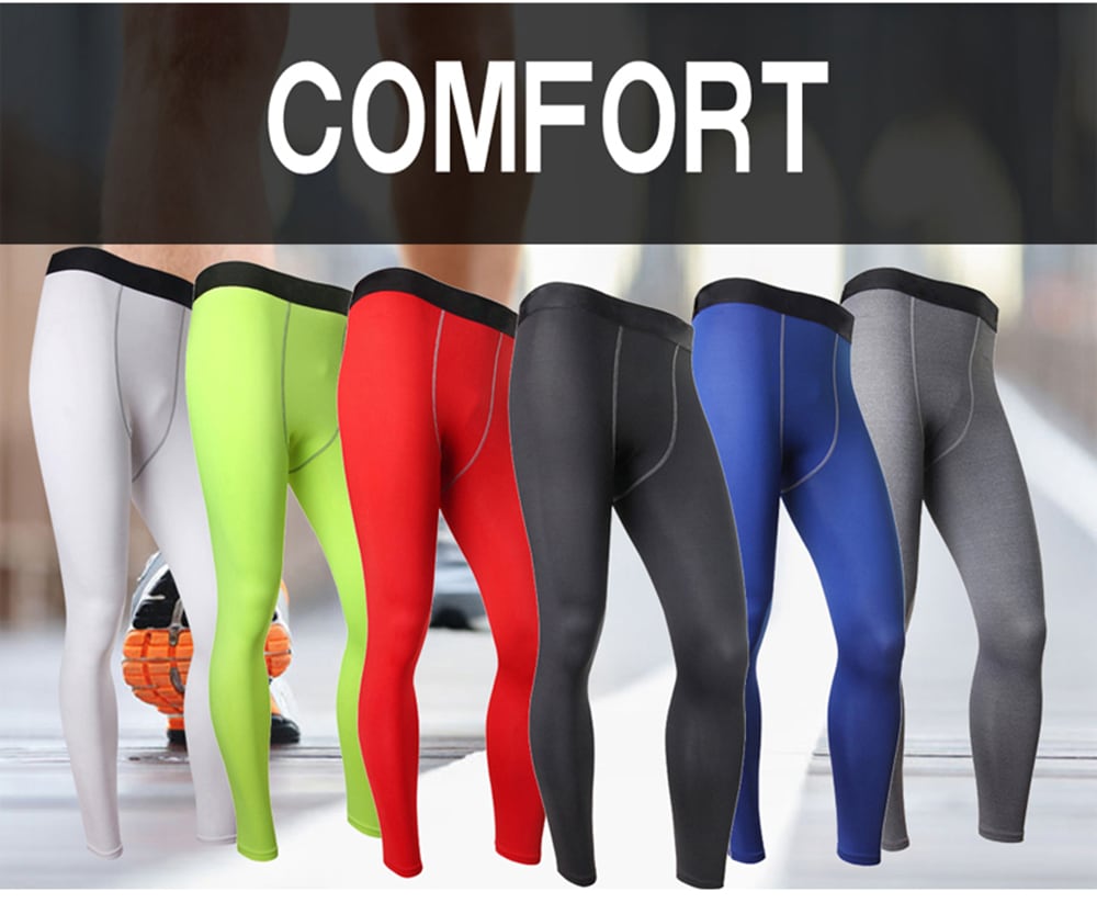 Quick Dry Running Compression Training Fitness Tights Men Gym Sport Leggings- Red L