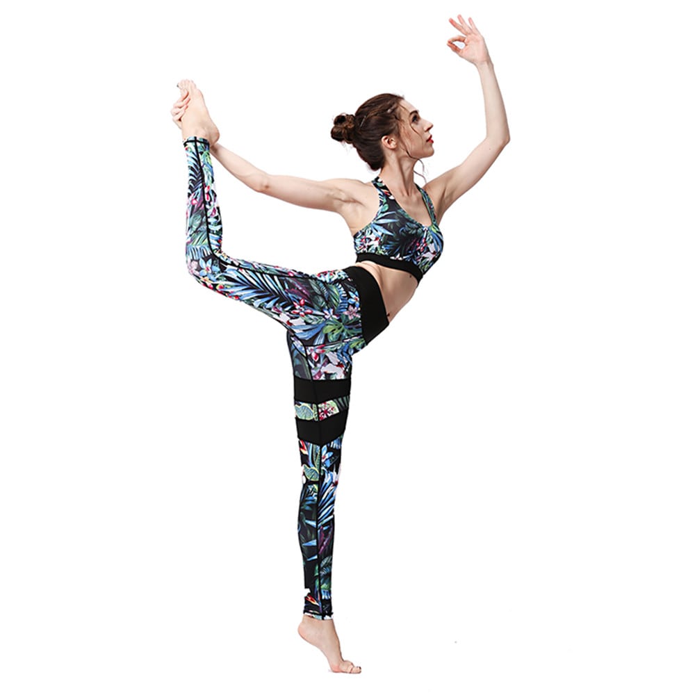 Women Trendy Print Sleeveless Two-Piece Yoga Set Gym Clothes Sports Suit- Multi 1 set