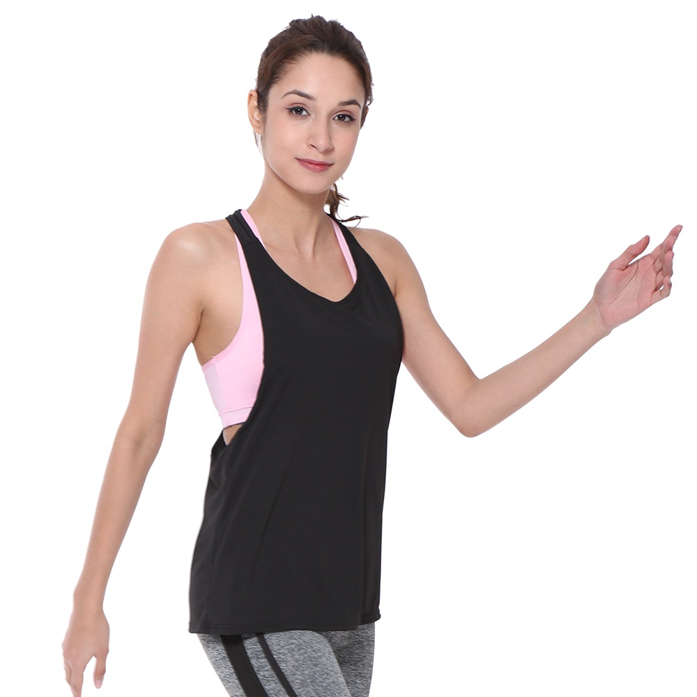 Sleeveless Quick-Dry Yoga Top Tank Vest- Black L