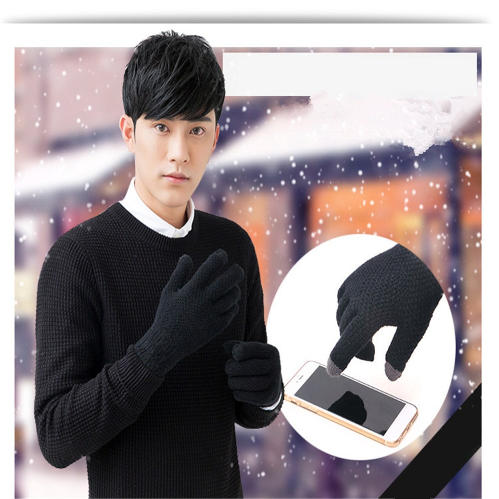 Winter Men Knitted Gloves Touch Screen High Quality Warm Cashmere- Black