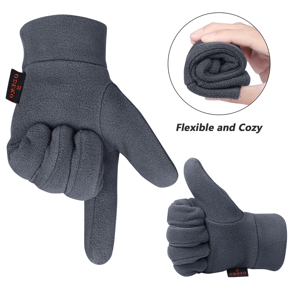 OZERO Polar Fleece Warm Gloves Winter Outdoor Sports- Gray M