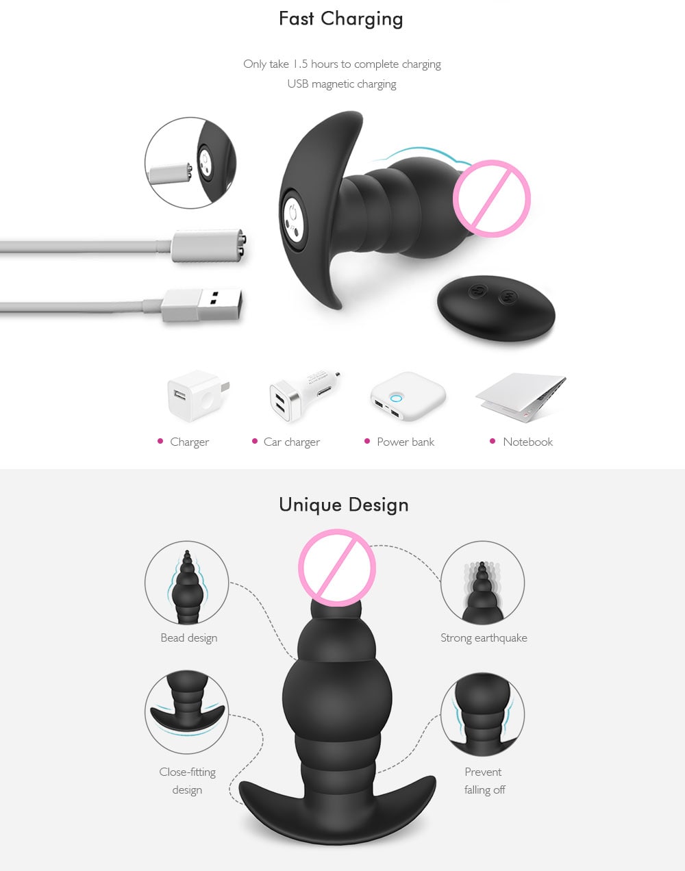 SHD - S117 - 2 Cupid - RCT Female Electric Backyard Butt Plug      - Black