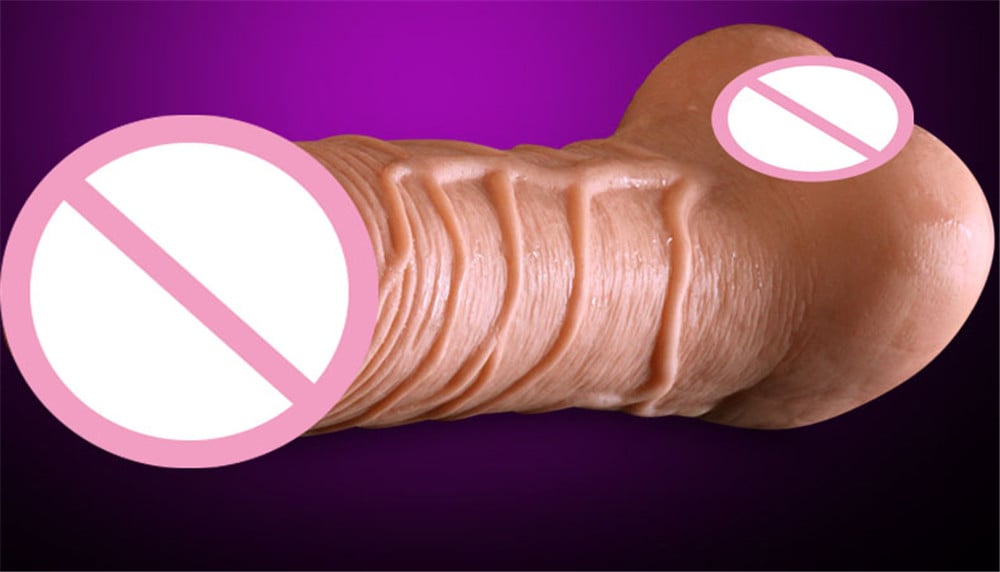 Super Realistic Dildo Soft Sex Male Masturbator Hollow Penis Sleeve for Couples- Apricot