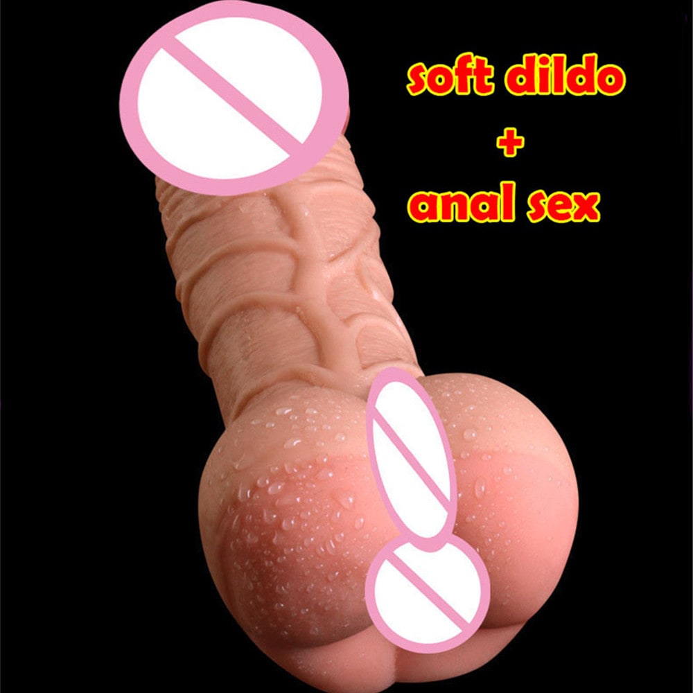 Super Realistic Dildo Soft Sex Male Masturbator Hollow Penis Sleeve for Couples- Apricot