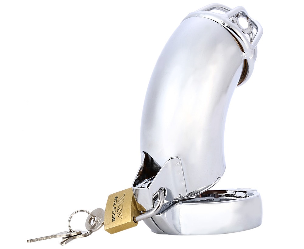 RYCB - 001 45MM Lockable Penis Cage Stainless Steel Chastity Blet Cork Ring for Men- Silver