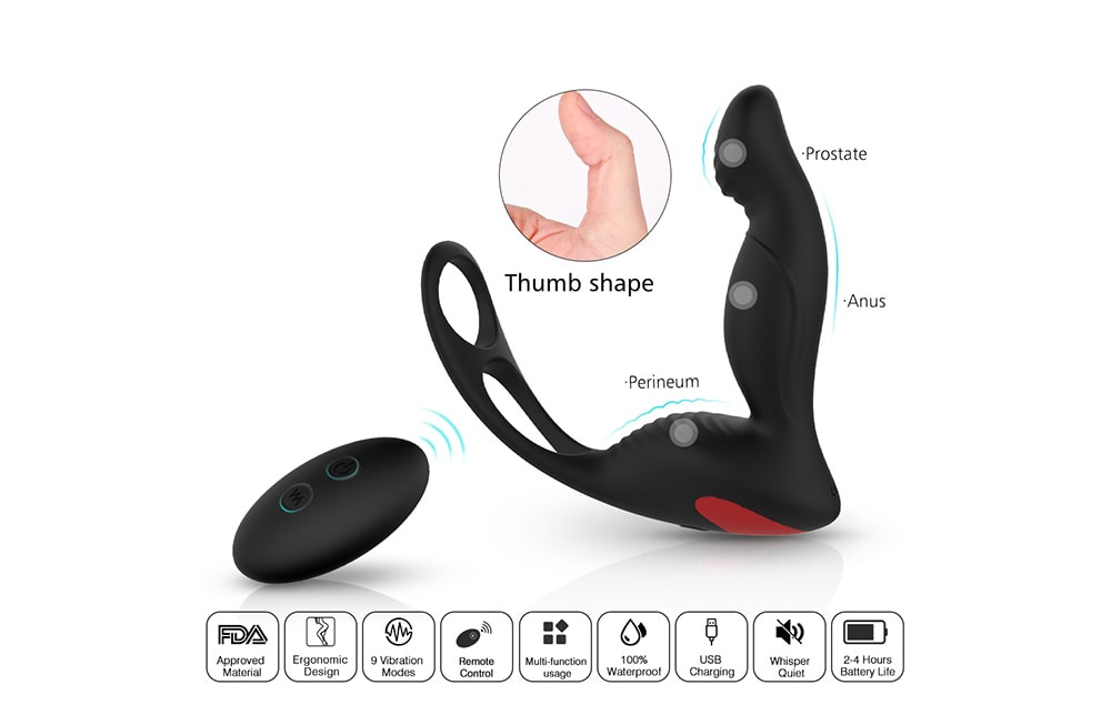 SHD - S070 - 2 Langer - 2 Prostate Massager Vibrator Remote Control 3 in 1- Black