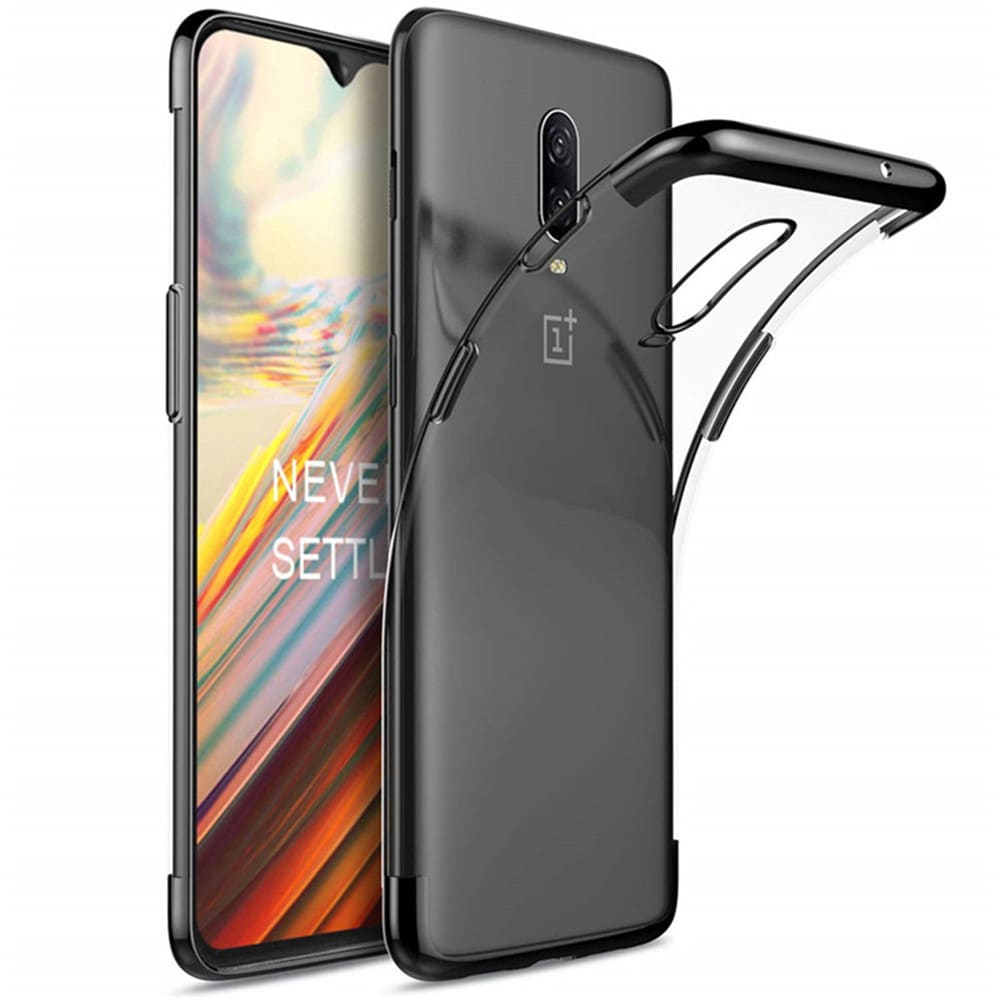 Soft Full Plating TPU Cover with Tempered Glass Screen Protector for OnePlus 6T- Blue