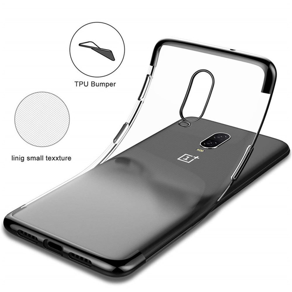 Soft Full Plating TPU Cover with Tempered Glass Screen Protector for OnePlus 6T- Blue