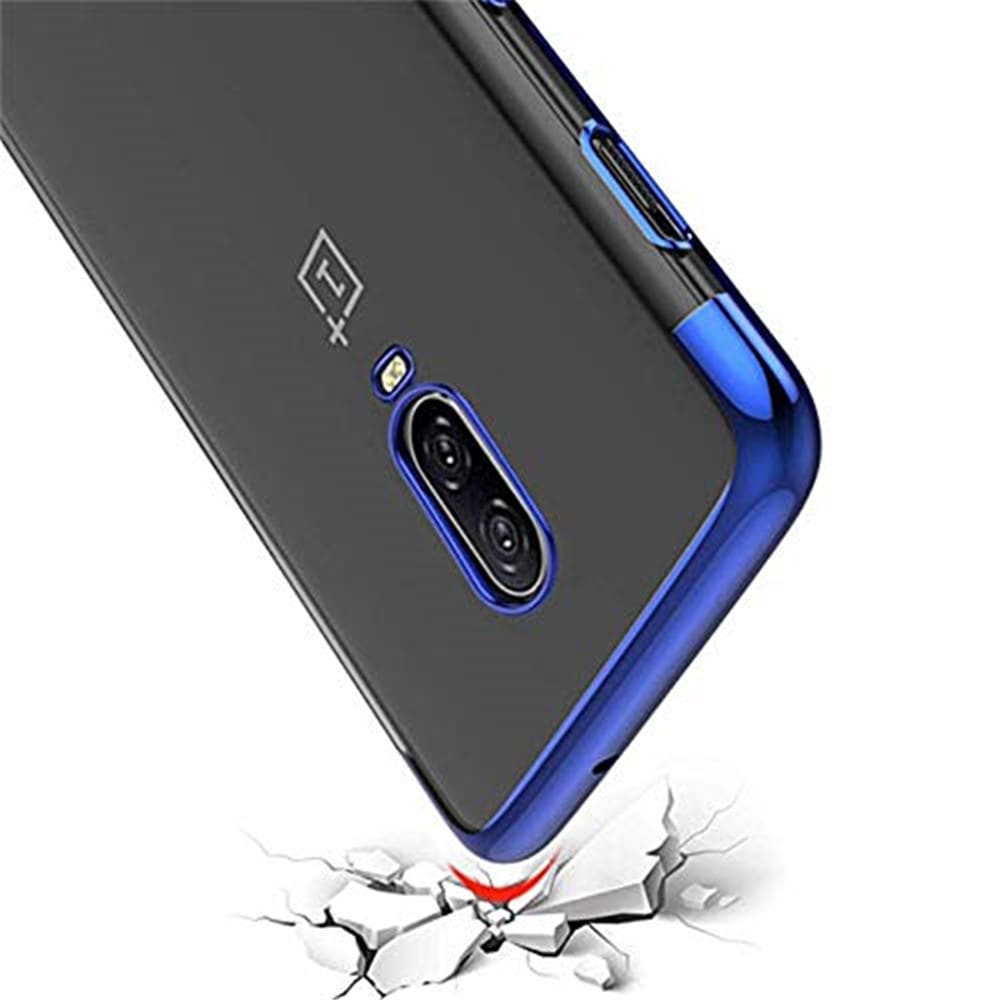 Soft Full Plating TPU Cover with Tempered Glass Screen Protector for OnePlus 6T- Blue