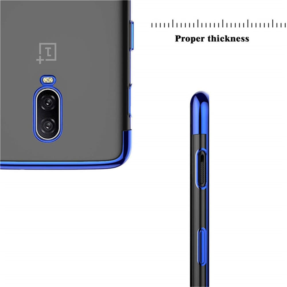 Soft Full Plating TPU Cover with Tempered Glass Screen Protector for OnePlus 6T- Blue