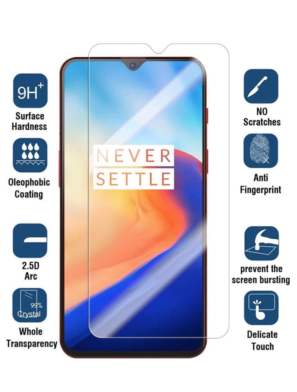 Soft Full Plating TPU Cover with Tempered Glass Screen Protector for OnePlus 6T- Blue