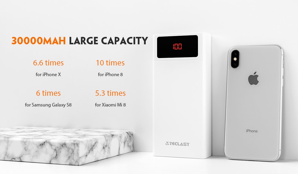 Teclast A30 Power Bank 30000mAh Digital Display for Tablet / Mobile Phone- White