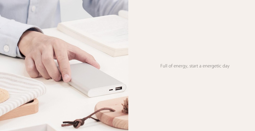 Original Xiaomi Bidirectional Quick Charge 10000mAh Portable Power Bank 2 Aluminium Alloy Housing Ultra-thin Body- Silver