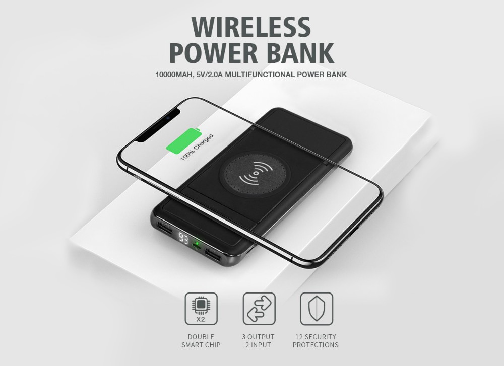 W - 56 Standing Design Portable Custom Ultra Slim Mobile Power Bank 10000mAh- Black