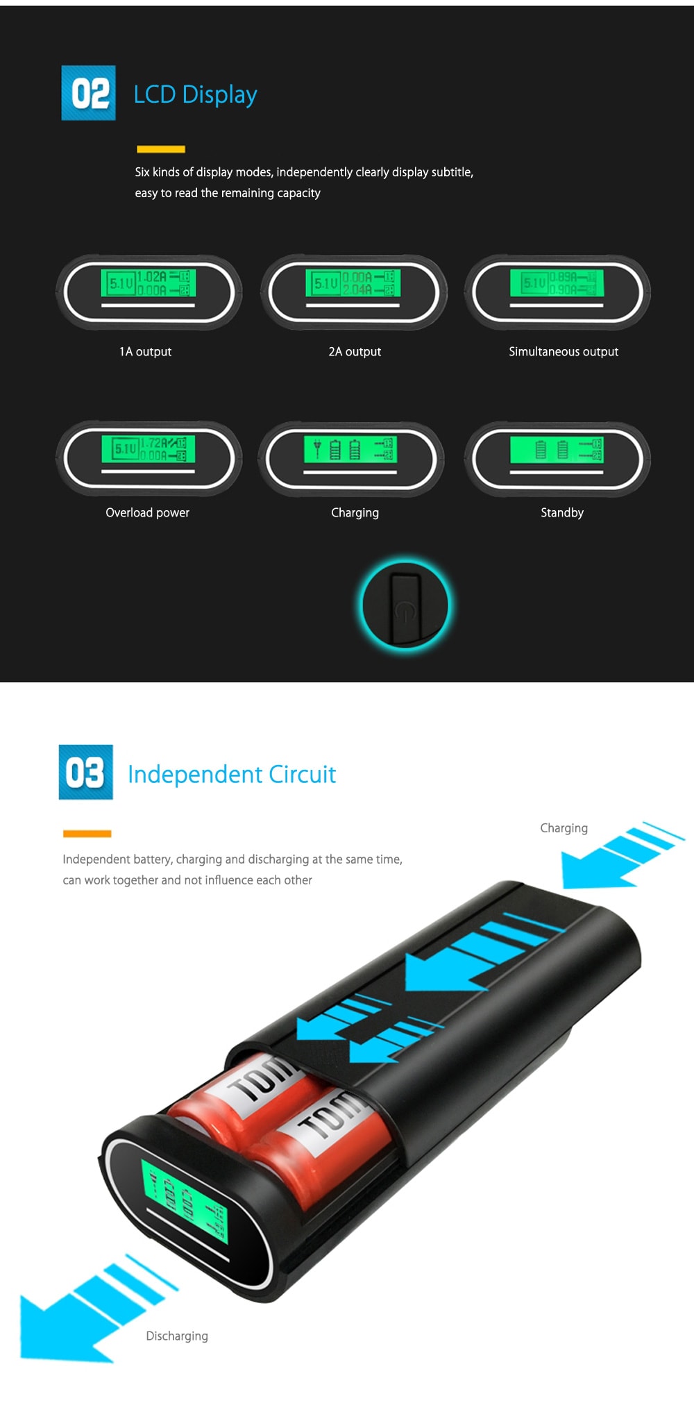 TOMO M2 DIY Smart Power Bank 2 x 18650 Li-ion Battery Charger- White