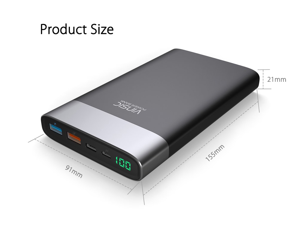 VINSIC VSPB303 QC 3.0 20000mAh Power Bank Type-C Micro USB Dual Input / Output- Black