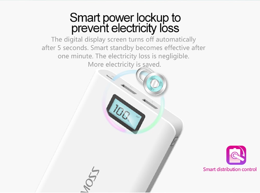 ROMOSS Sense 6 Plus LCD 20000mAh Portable Charger External Battery Pack Power Bank Fast Charging for iPhone 5 5S 6S / 6 Plus Samsung Note 5 S6 Edge Plus Android Phones Tablet PCs- White