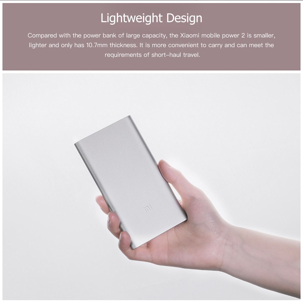 Original Xiaomi PLM10ZM 5000mAh Portable Mobile Power Bank 2- Silver