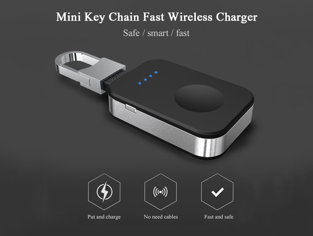 Portable Mini Key Chain Fast Wireless Charger for Apple Watch- Black