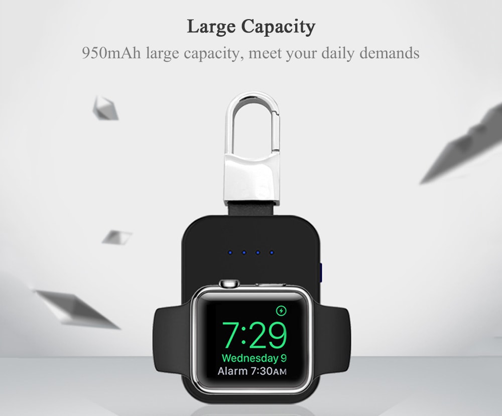 Portable Mini Key Chain Fast Wireless Charger for Apple Watch- Black