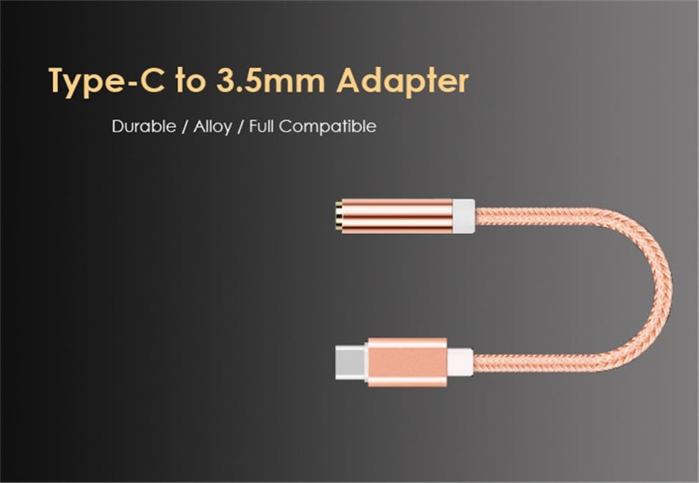 Type-C to 3.5 Earphone Adapter Type-C USB-C male to 3.5mm AUX audio female AUX Cable- Silver