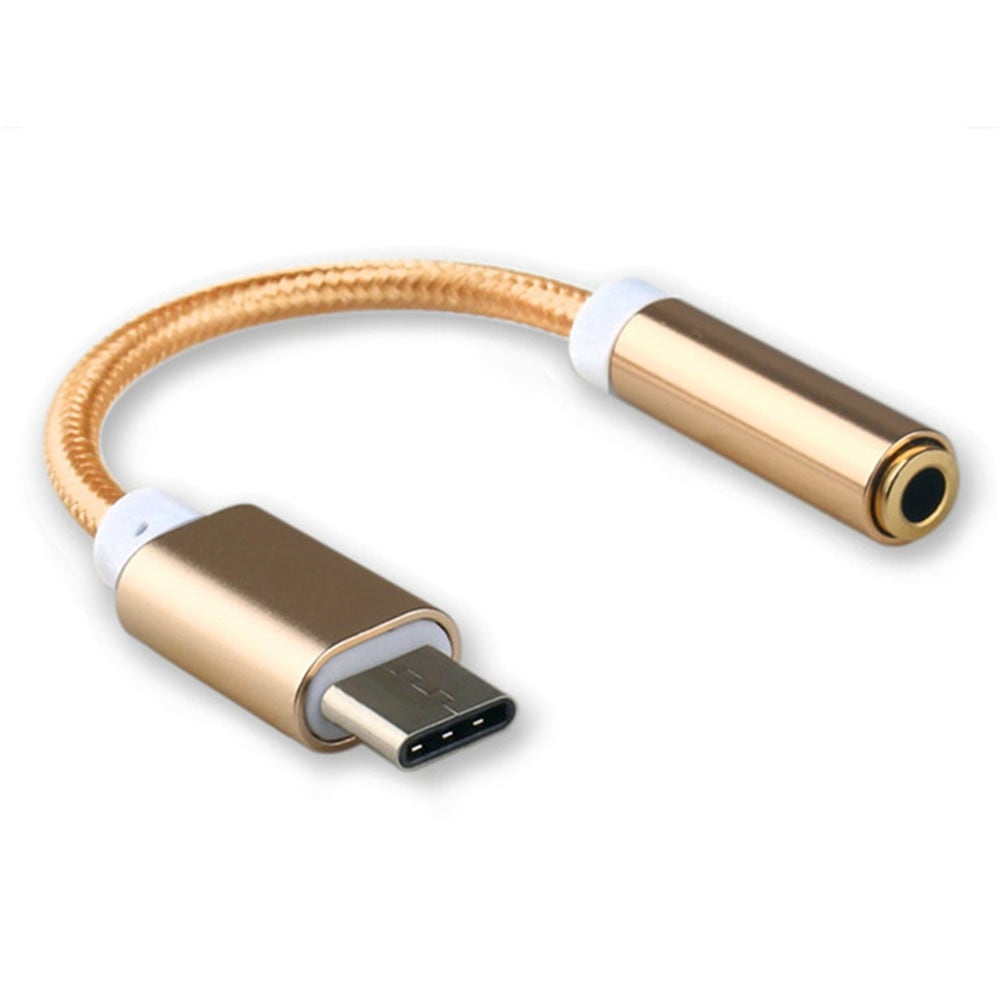 Type-C to 3.5 Earphone Adapter Type-C USB-C male to 3.5mm AUX audio female AUX Cable- Silver