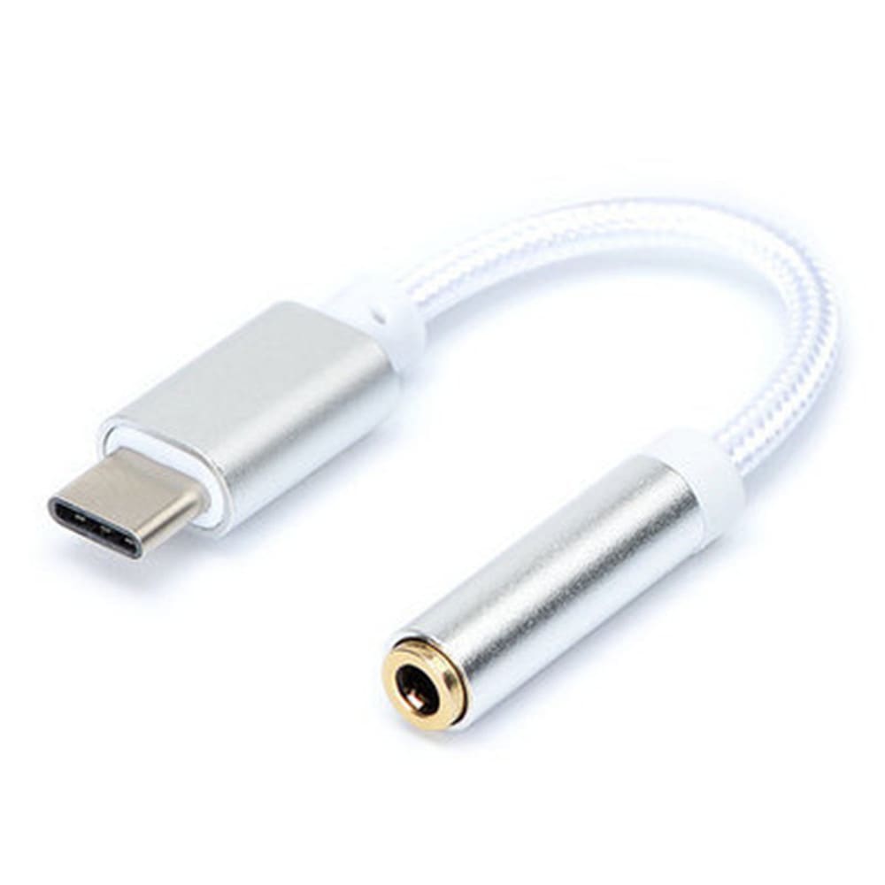 Type-C to 3.5 Earphone Adapter Type-C USB-C male to 3.5mm AUX audio female AUX Cable- Silver