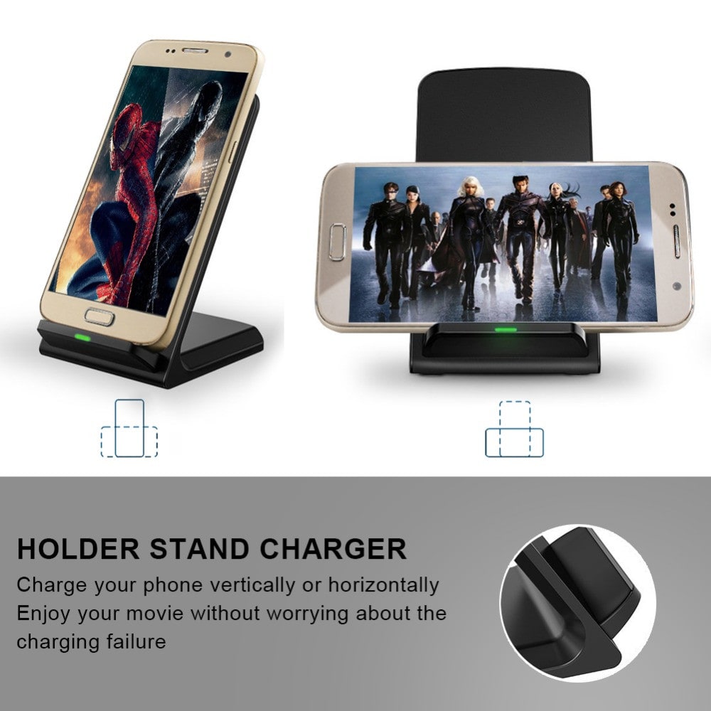 Qi Wireless Fast Charger Charging Stand Dock Pad for Samsung Galaxy S8 / S8+ / Note 8 iPhone X / 8 Plus 8- Black