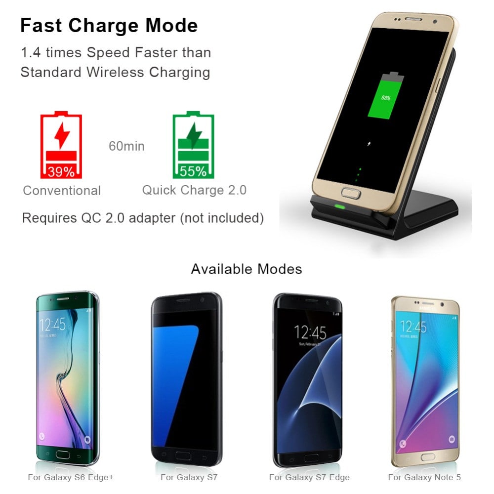 Qi Wireless Fast Charger Charging Stand Dock Pad for Samsung Galaxy S8 / S8+ / Note 8 iPhone X / 8 Plus 8- Black