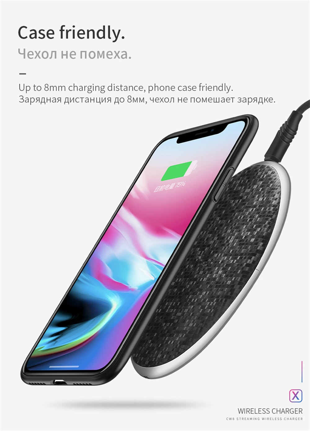 Qi Wireless Charger 5V1A Desktop Wireless Fast Charging Pad For iPhone X / 8 / 8 Plus Samsung Galaxy S8 / S8 + / Note 8- Black