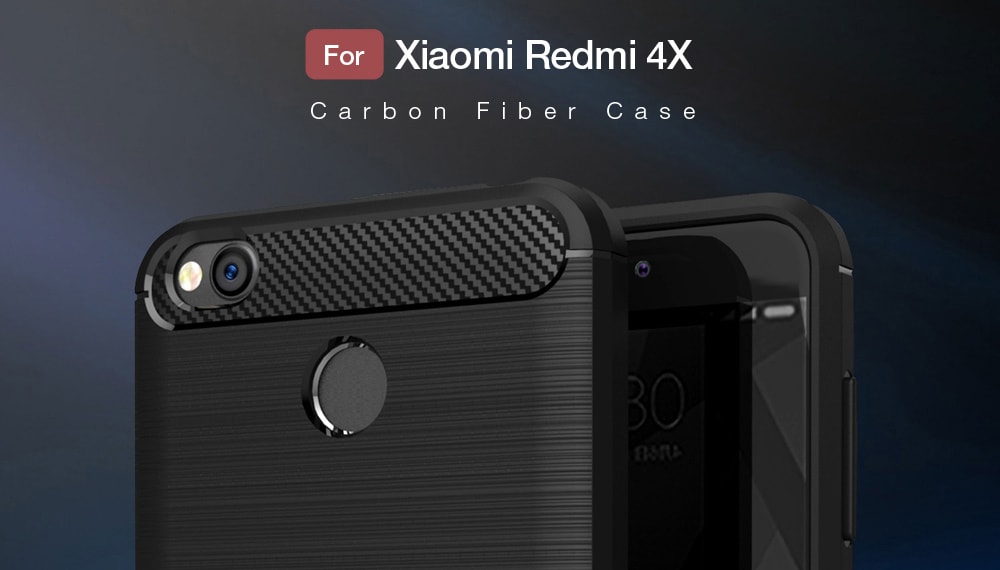 Wkae Solid Color Carbon Fiber Texture TPU Soft Protective Case for Xiaomi Redmi 4X- Black