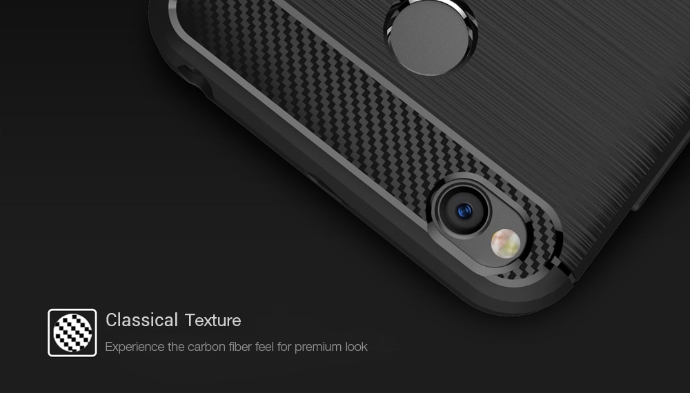 Wkae Solid Color Carbon Fiber Texture TPU Soft Protective Case for Xiaomi Redmi 4X- Black