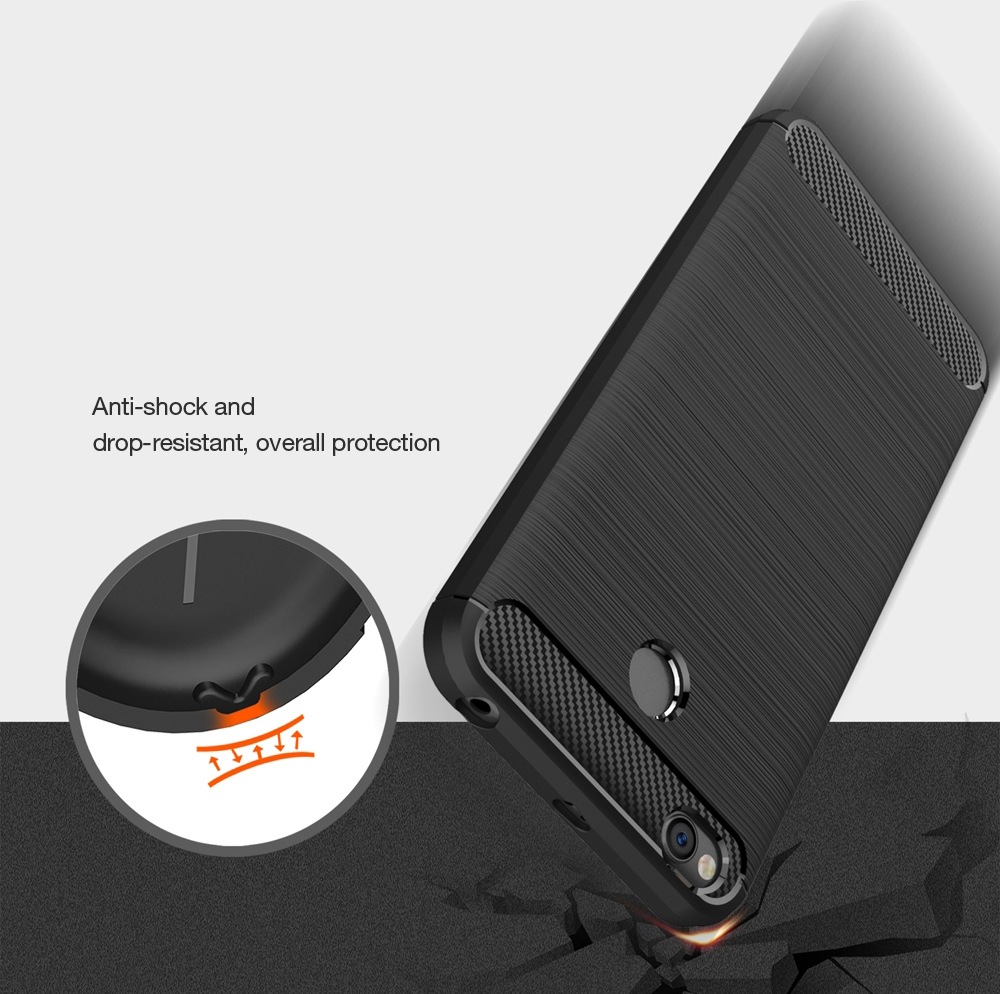 Wkae Solid Color Carbon Fiber Texture TPU Soft Protective Case for Xiaomi Redmi 4X- Black