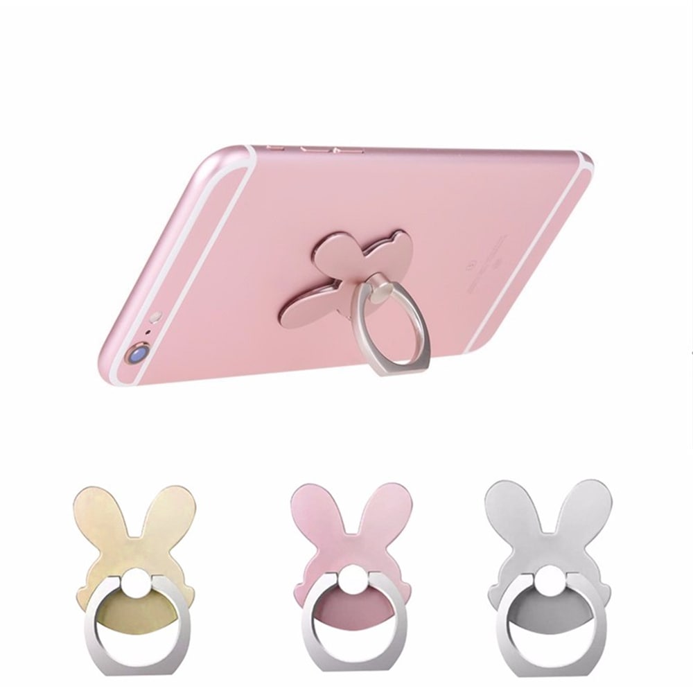 Rabbit 360 Degree Finger Ring Mobile Phone Stand Holder- Silver