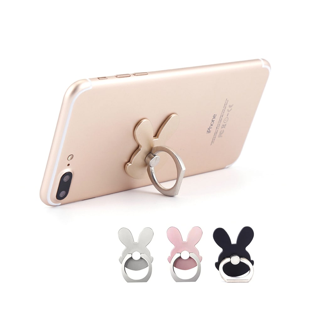 Rabbit 360 Degree Finger Ring Mobile Phone Stand Holder- Silver